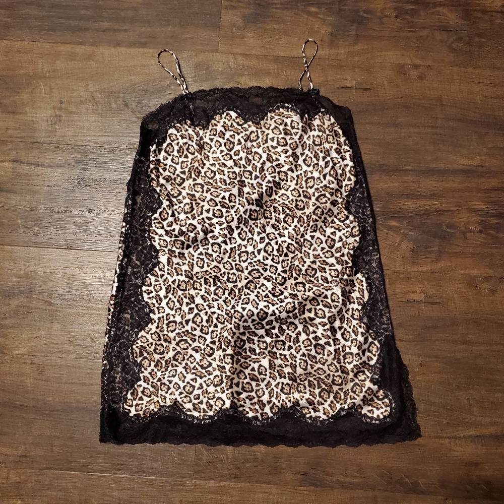 Victoria's Secret Y2K Leopard Silky Lace Slip Large Women's Mesh Lace Accents